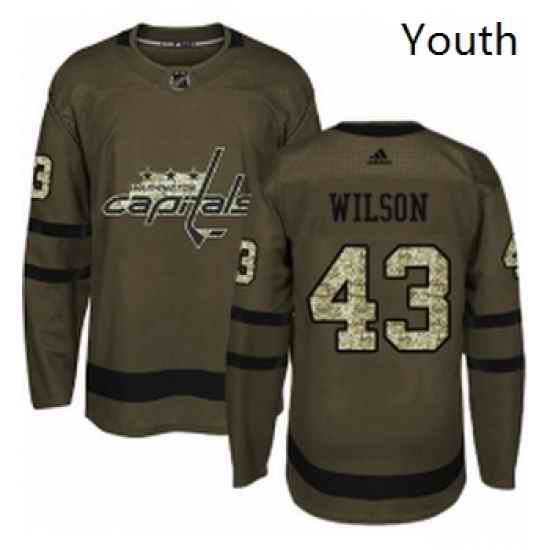 Youth Adidas Washington Capitals 43 Tom Wilson Premier Green Salute to Service NHL Jersey